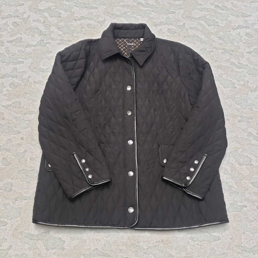 Chico's‎ Jacket Womens 3 Black Pockets Snap Up Diamond Quileted
